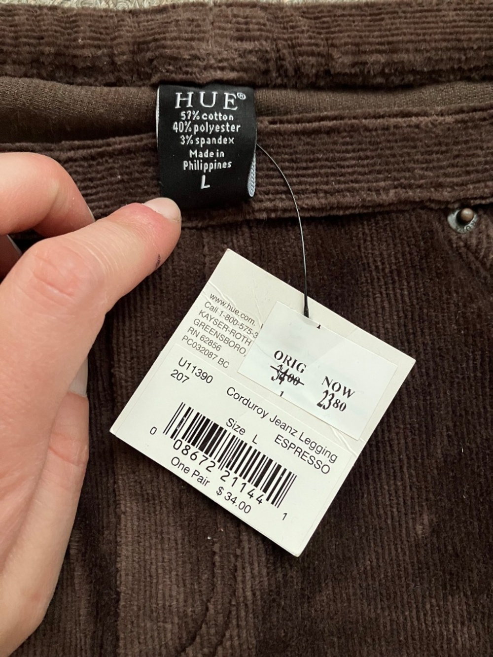 NWT Women’s Hue Brown Corduroy Leggings Size Large - Picture 2 of 9